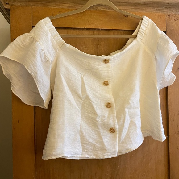 CROSBY by Mollie Burch Ashlyn Blouse ivory off the shoulder size m EUC - Picture 1 of 5
